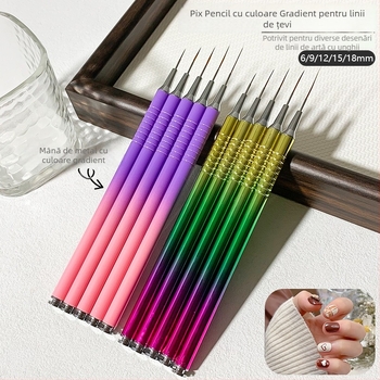 Set de pensule pentru arta unghiilor, 5 piese, mânere metalice cu lungime mare, Dai qi mei