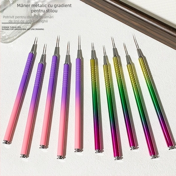 Set de pensule pentru arta unghiilor, 5 piese, mânere metalice cu lungime mare, Dai qi mei