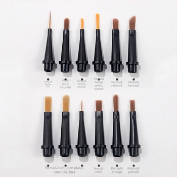 Set pensule manichiură cu capete înlocuibile pentru trasare linii, desen color și gravură | mâner din plastic, portabil
