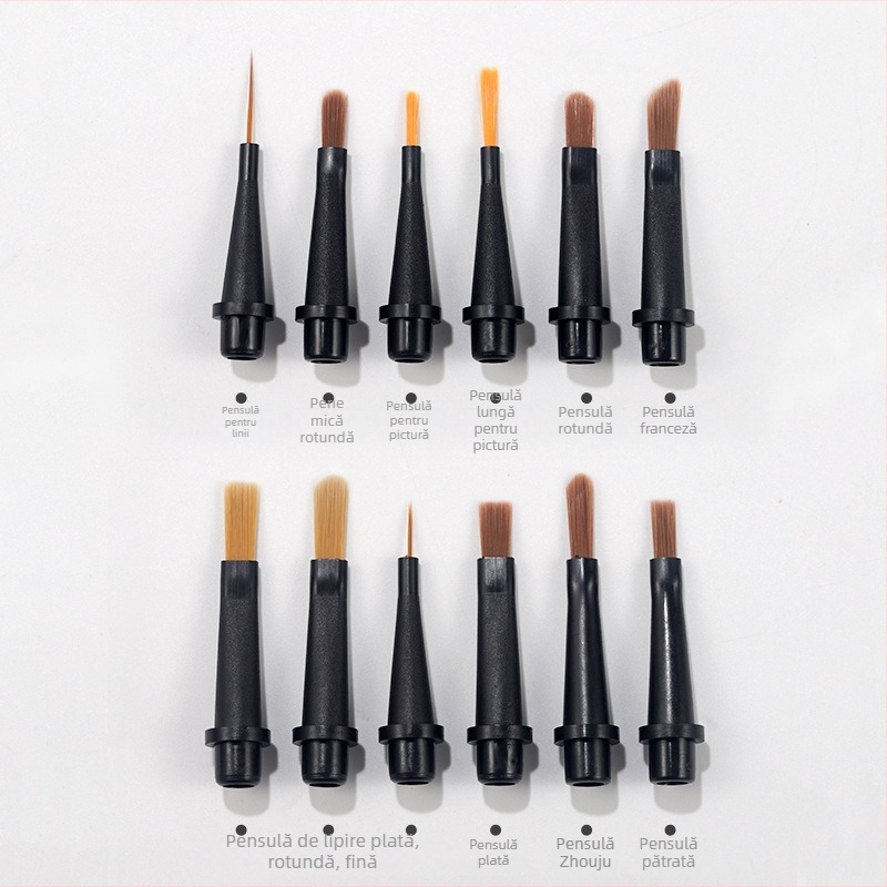Set pensule manichiură cu capete înlocuibile pentru trasare linii, desen color și gravură | mâner din plastic, portabil