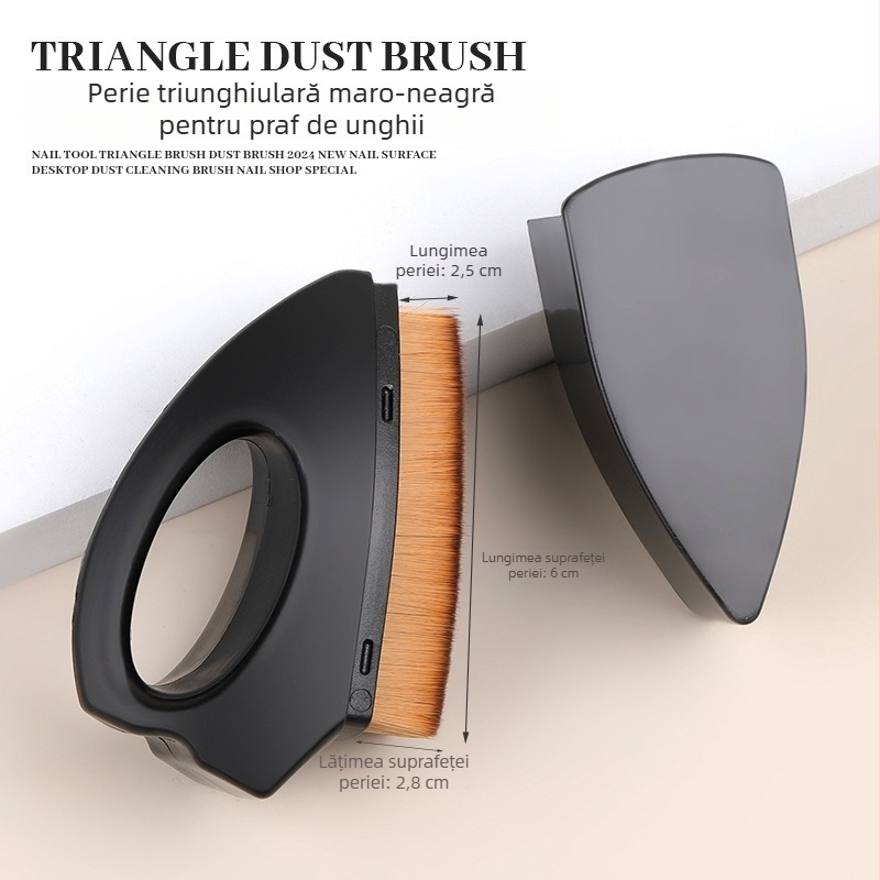 Perie pentru praf la pregătirea unghiilor, cu cap triunghiular, manuală, pentru îndepărtarea prafului fin în arta unghiilor