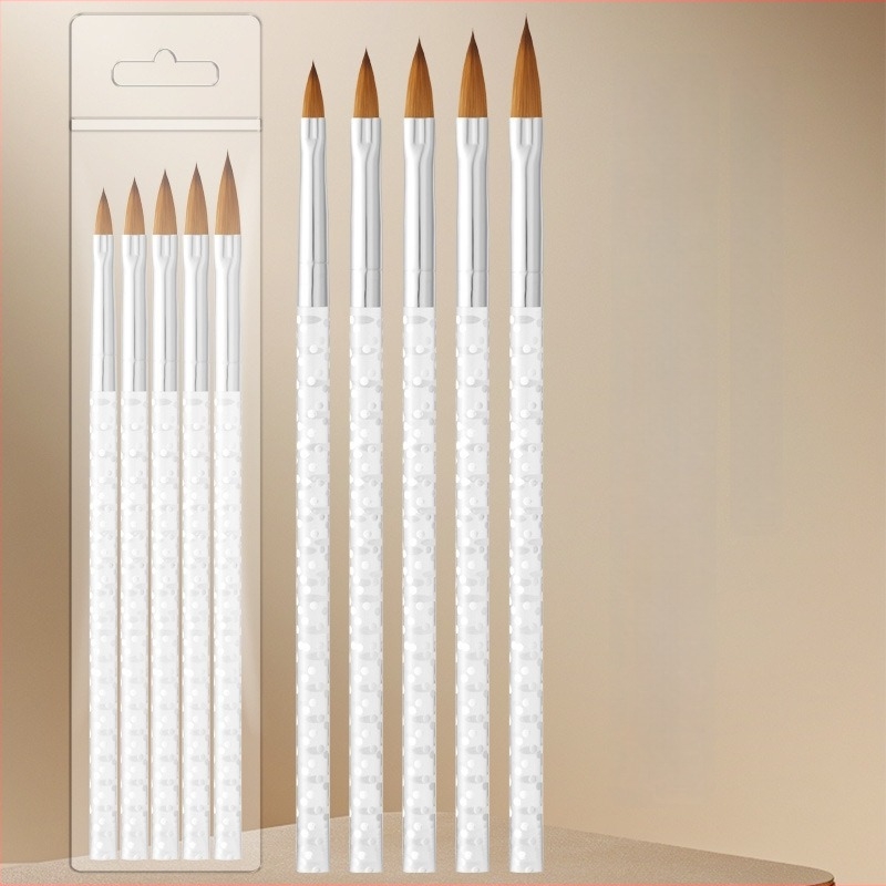 Set de pensule pentru unghii: stil cristal, pensule gravate pentru desen și estomare, 5 piese, mâner din plastic, portabil