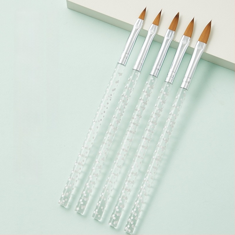 Set de pensule pentru unghii: stil cristal, pensule gravate pentru desen și estomare, 5 piese, mâner din plastic, portabil