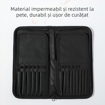 Geantă pliabilă pentru pensule de machiaj, cu design vertical, include 1 pensulă din nylon pentru manichiură și creion de sprâncene