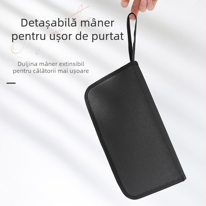 Geantă pliabilă pentru pensule de machiaj, cu design vertical, include 1 pensulă din nylon pentru manichiură și creion de sprâncene