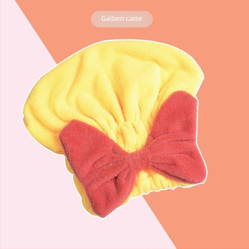 Șapcă de uscare a părului din fleece coral, model cu fundă, trage peste cap, foarte absorbantă și uscare rapidă pentru femei (Material: fleece coral; Fire: 21 fire; Finisaj: tiv; Greutate: 50–79 g)