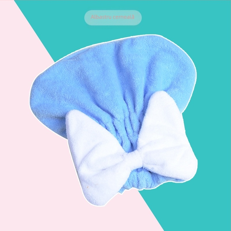 Șapcă de uscare a părului din fleece coral, model cu fundă, trage peste cap, foarte absorbantă și uscare rapidă pentru femei (Material: fleece coral; Fire: 21 fire; Finisaj: tiv; Greutate: 50–79 g)