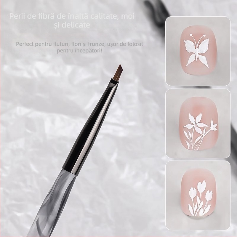 Creion pentru artă unghii cu vârf triunghiular, mâner din acrilic, 1 set pensule, OEM Han Ying