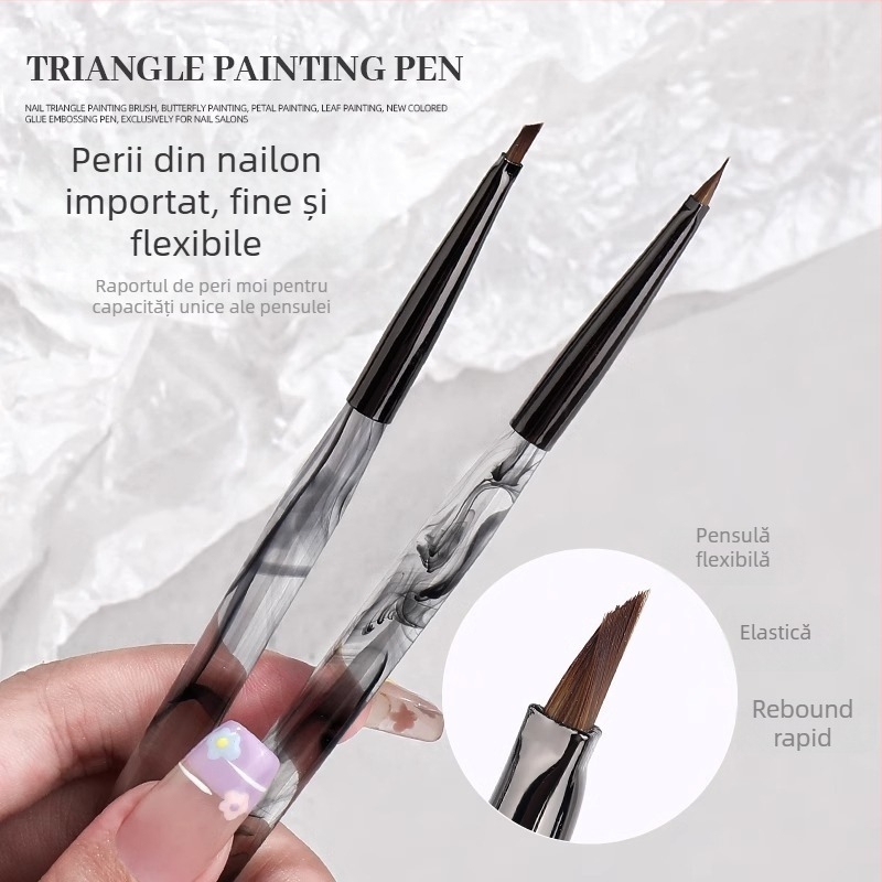 Creion pentru artă unghii cu vârf triunghiular, mâner din acrilic, 1 set pensule, OEM Han Ying