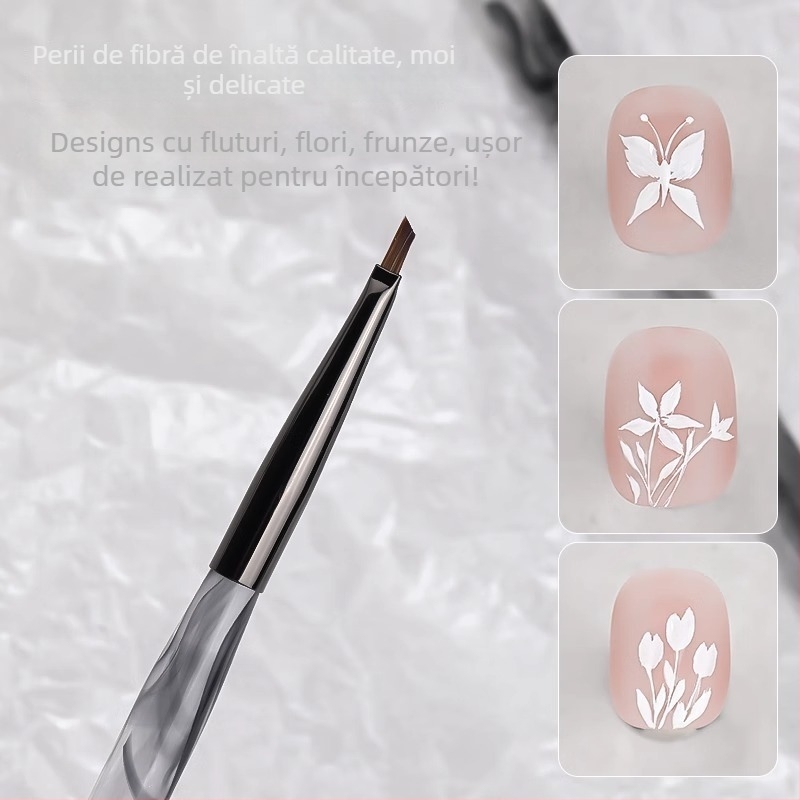 Creion pentru artă unghii cu vârf triunghiular, mâner din acrilic, 1 set pensule, OEM Han Ying