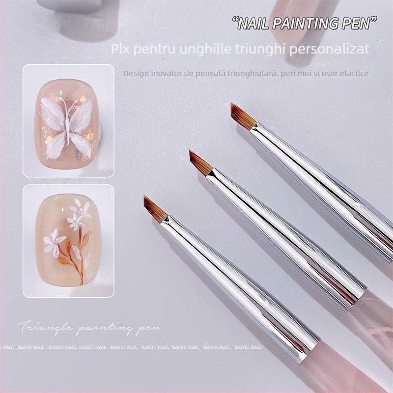 Creion pentru artă unghii cu vârf triunghiular, mâner din acrilic, 1 set pensule, OEM Han Ying