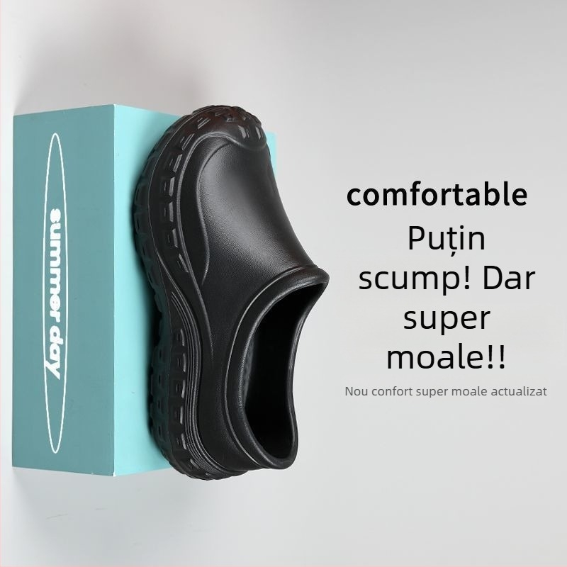 Pantofi de bucătărie unisex, anti-alunecare, impermeabili și rezistenți la ulei (partea superioară EVA, talpa EVA, profil scăzut, închidere cu cataramă)