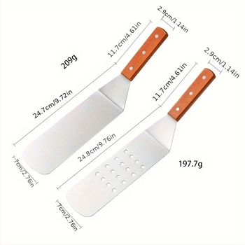 Spatulă Teppanyaki din oțel inoxidabil cu mâner din lemn — oțel inoxidabil 420; anti-alunecare, rezistentă la temperaturi înalte, protecție împotriva arsurilor; potrivită pentru teppanyaki și burger