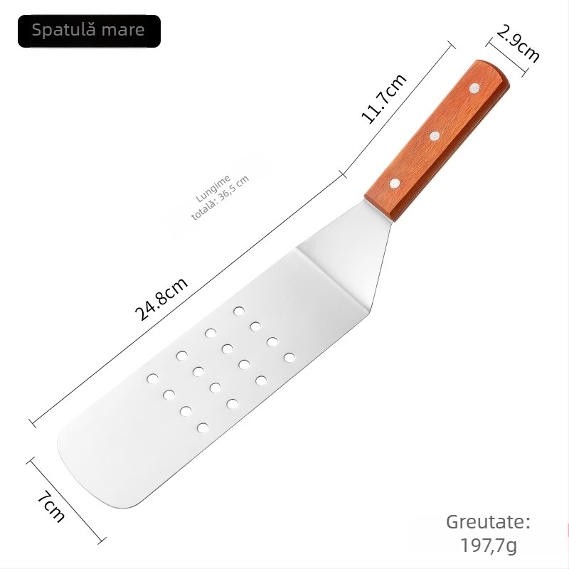 Spatulă Teppanyaki din oțel inoxidabil cu mâner din lemn — oțel inoxidabil 420; anti-alunecare, rezistentă la temperaturi înalte, protecție împotriva arsurilor; potrivită pentru teppanyaki și burger