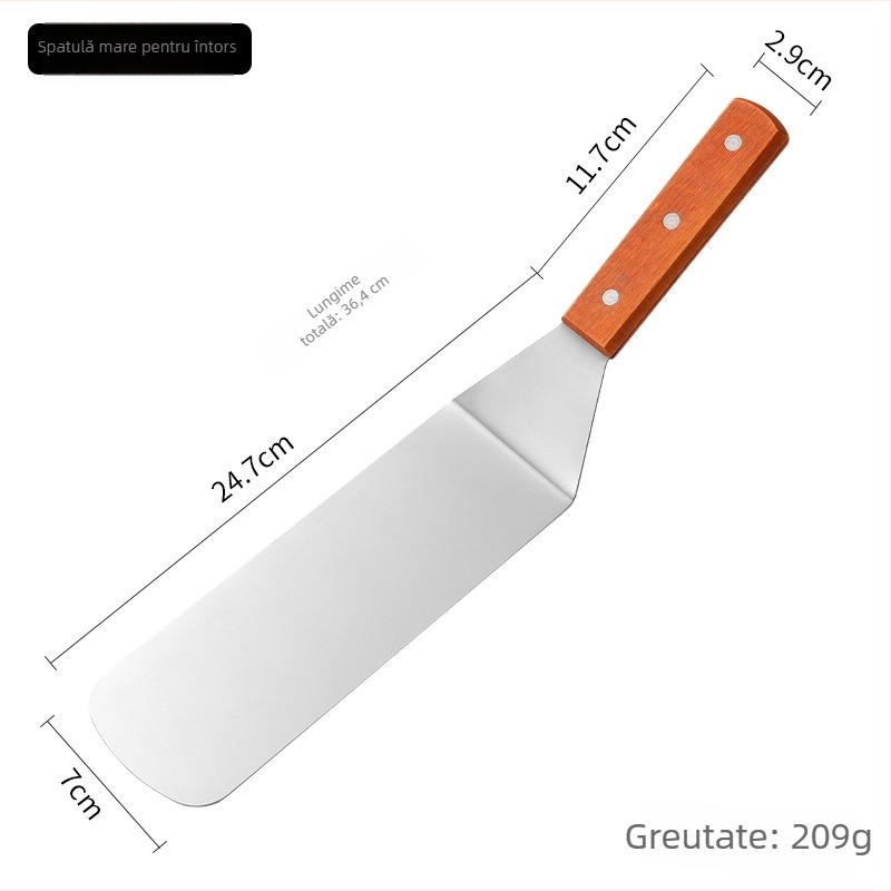 Spatulă Teppanyaki din oțel inoxidabil cu mâner din lemn — oțel inoxidabil 420; anti-alunecare, rezistentă la temperaturi înalte, protecție împotriva arsurilor; potrivită pentru teppanyaki și burger