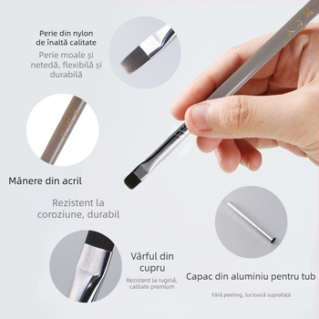 Set de 3 pensule acrilice pentru unghii, mâner lung – unelte pentru gel de manichiură