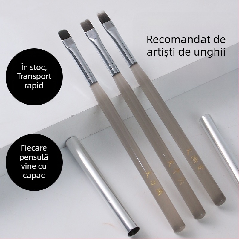 Set de 3 pensule acrilice pentru unghii, mâner lung – unelte pentru gel de manichiură
