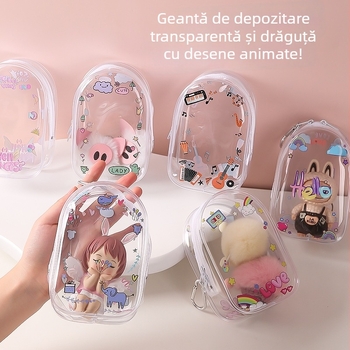 Geantă de depozitare PVC, cubică, cu fermoar dublu, multifuncțională, stil desen animat drăguț