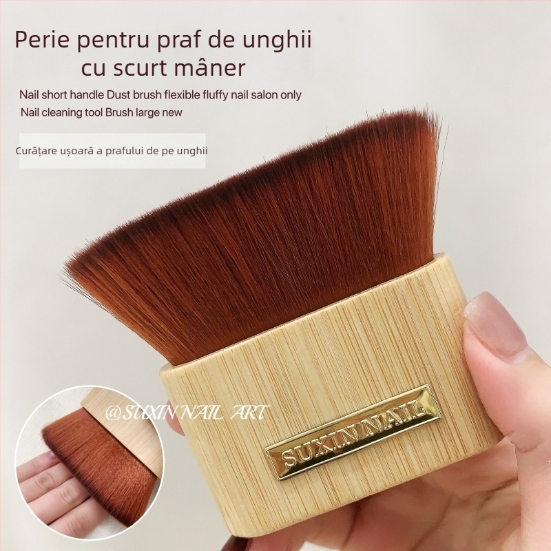 Perie pentru praf de manichiură cu mâner scurt, peri ondulate flexibile pentru curățare