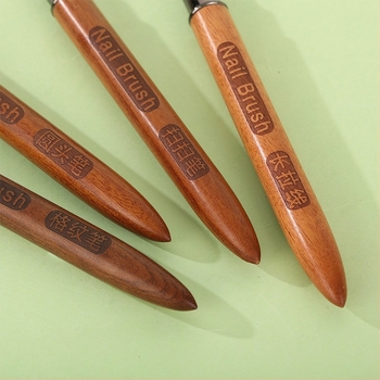 Pensulă pentru artă unghii cu mâner din lemn de santal, vârf plat mare rotund, mâner lung, set de 12 pensule de desen