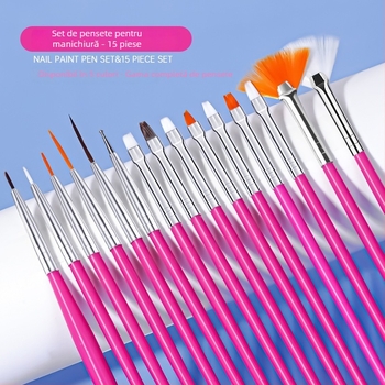 Set pensule de manichiură, 15 buc., mâner din plastic, ambalare OPP