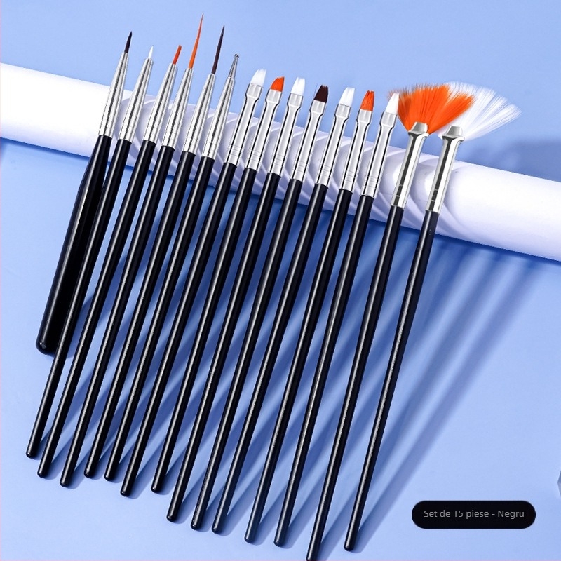 Set pensule de manichiură, 15 buc., mâner din plastic, ambalare OPP