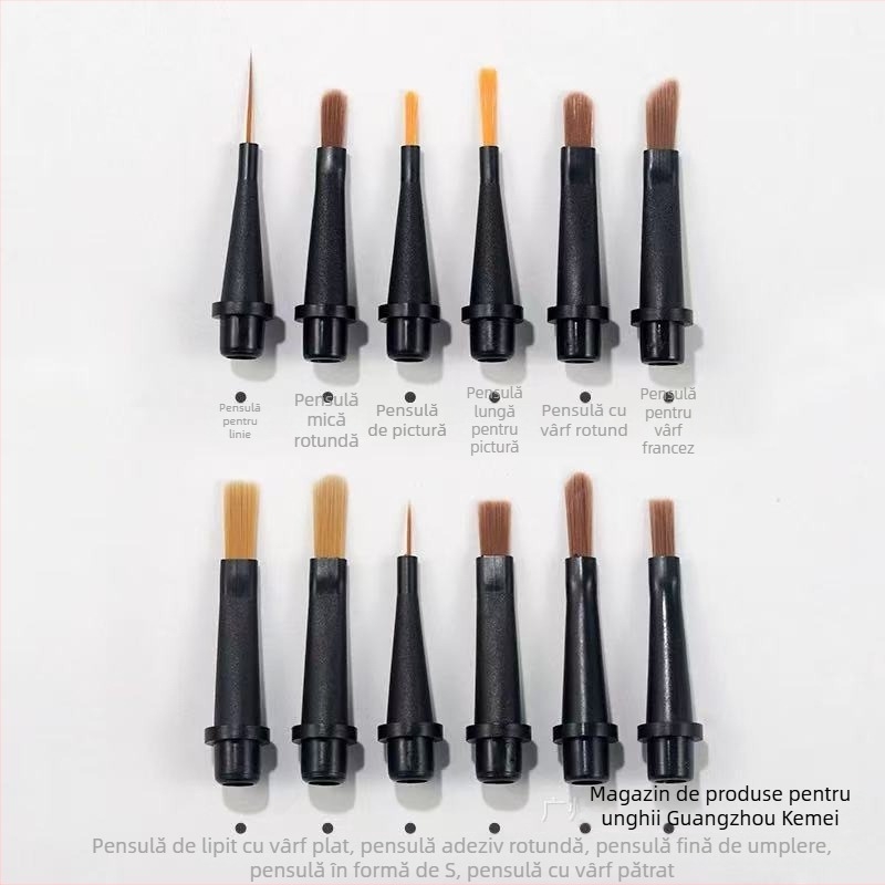 Ke Meier Set Pensule Arta Unghii cu 12 Pensule Înlocuibile, Mâner din Plastic Portabil, Ambalaj Cadou pentru Gel – Gradient și Linii Fine