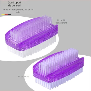 Perie dublă față, multifuncțională pentru curățarea prafului și a unghiilor, corp din plastic transparent; material perie: PP alb; fibre: PP transparent, nylon