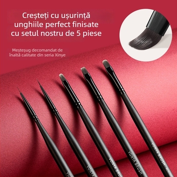 Set pensule pentru unghii, 5 bucăți, cu mâner din lemn și tijă lungă