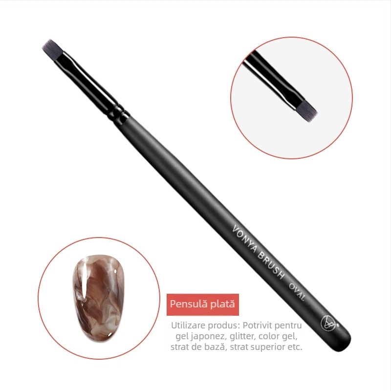 Set pensule pentru unghii, 5 bucăți, cu mâner din lemn și tijă lungă