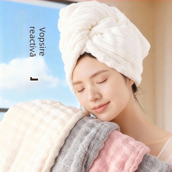 Bonetă pentru uscat părul din fleece coral, ultra-absorbantă și uscare rapidă, design dintr-o singură bucată, pentru femei și adulți, reutilizabilă