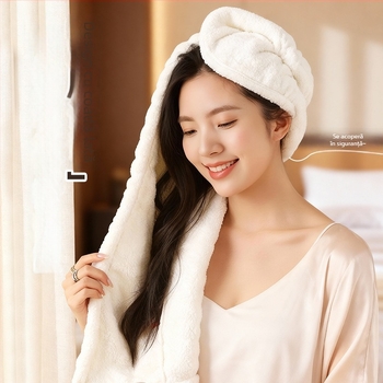 Bonetă pentru uscat părul din fleece coral, ultra-absorbantă și uscare rapidă, design dintr-o singură bucată, pentru femei și adulți, reutilizabilă