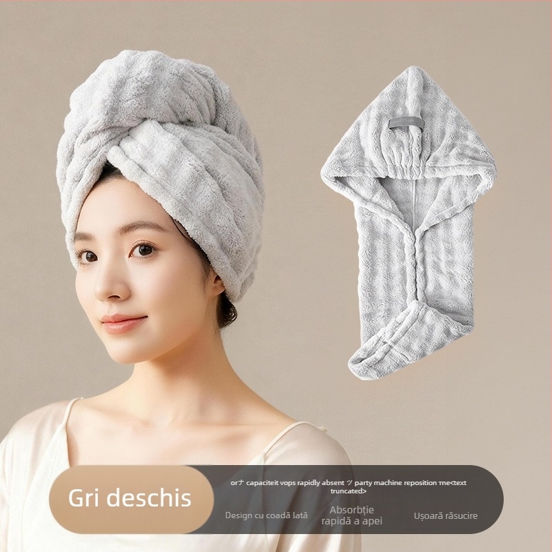 Bonetă pentru uscat părul din fleece coral, ultra-absorbantă și uscare rapidă, design dintr-o singură bucată, pentru femei și adulți, reutilizabilă