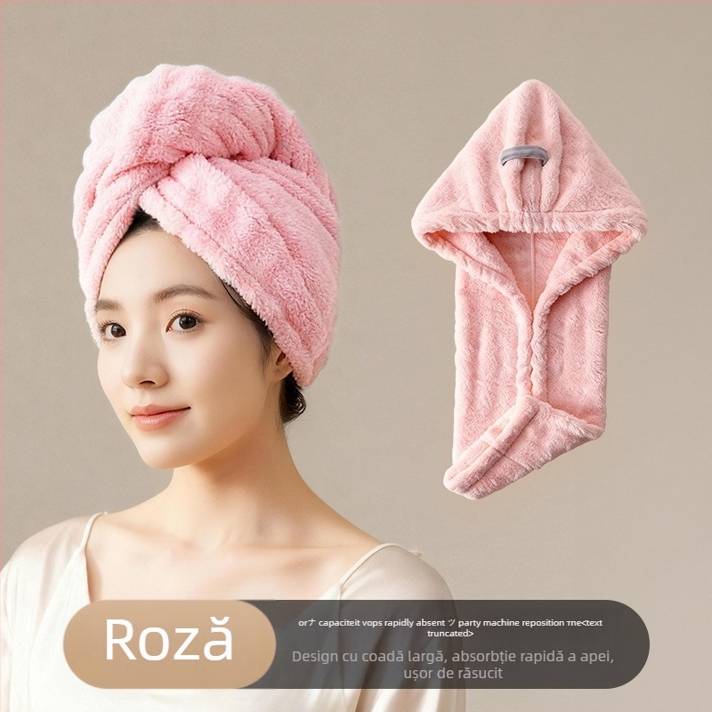 Bonetă pentru uscat părul din fleece coral, ultra-absorbantă și uscare rapidă, design dintr-o singură bucată, pentru femei și adulți, reutilizabilă