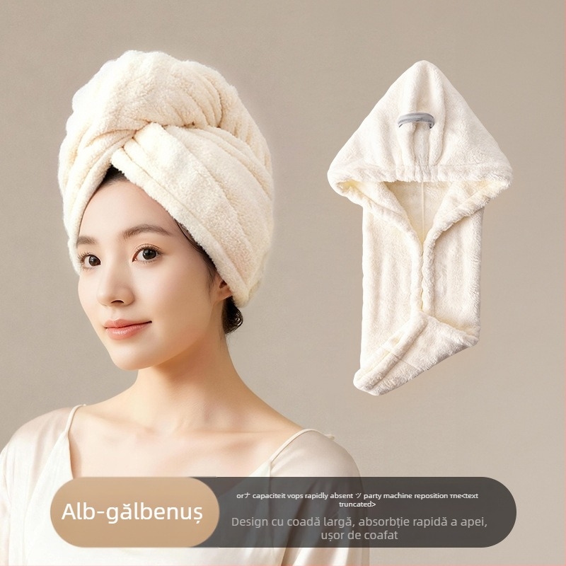 Bonetă pentru uscat părul din fleece coral, ultra-absorbantă și uscare rapidă, design dintr-o singură bucată, pentru femei și adulți, reutilizabilă