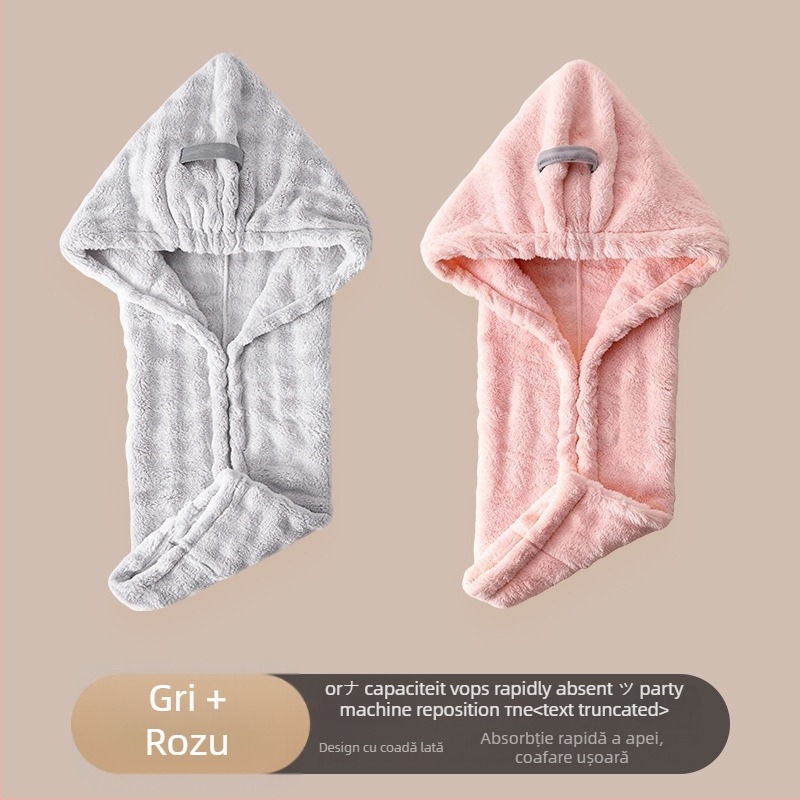 Bonetă pentru uscat părul din fleece coral, ultra-absorbantă și uscare rapidă, design dintr-o singură bucată, pentru femei și adulți, reutilizabilă