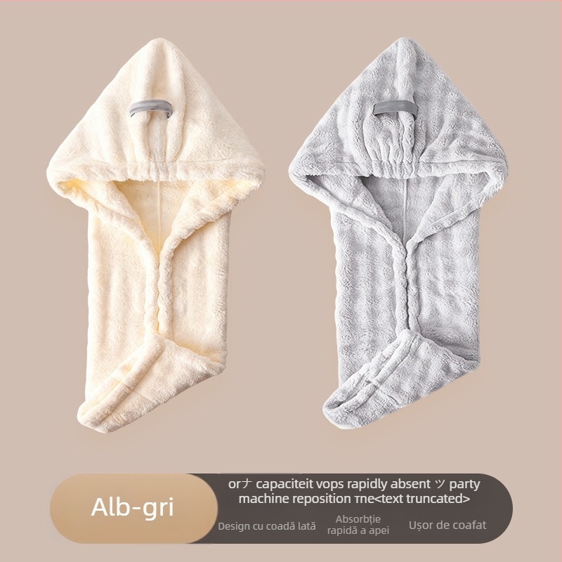 Bonetă pentru uscat părul din fleece coral, ultra-absorbantă și uscare rapidă, design dintr-o singură bucată, pentru femei și adulți, reutilizabilă