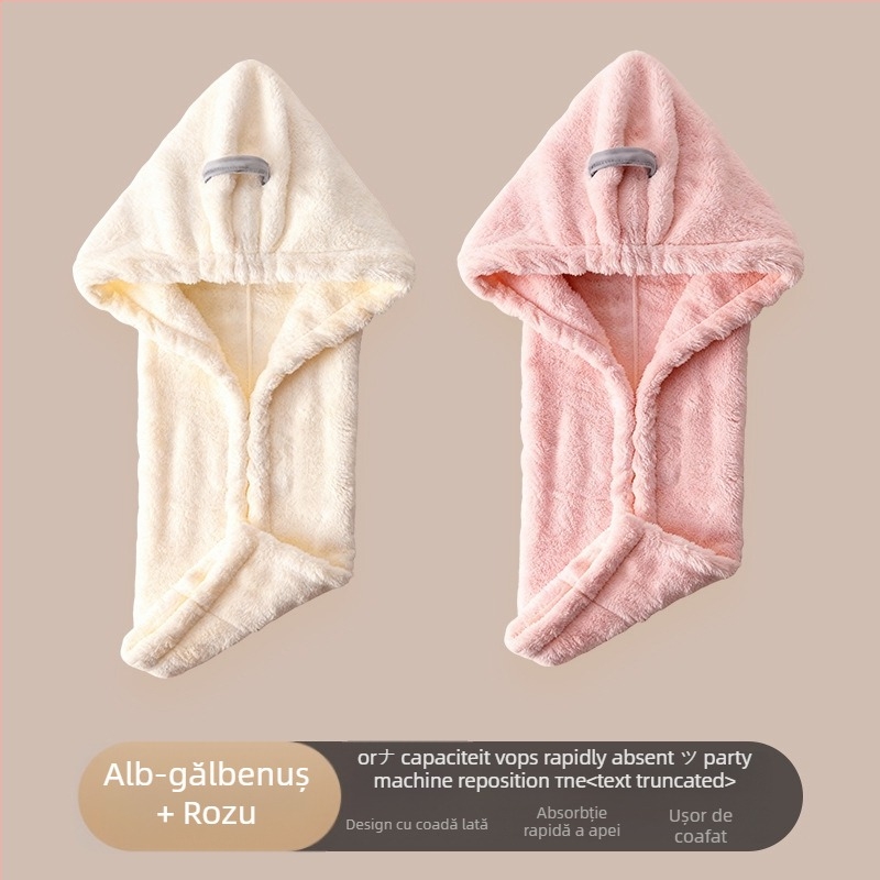 Bonetă pentru uscat părul din fleece coral, ultra-absorbantă și uscare rapidă, design dintr-o singură bucată, pentru femei și adulți, reutilizabilă