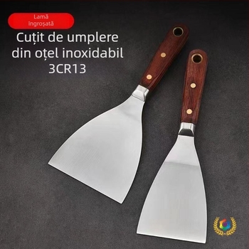 Set de spatule pentru vopsea – mâner din lemn, cap din oțel, oțel inoxidabil, patru piese, unealtă de dezghețare