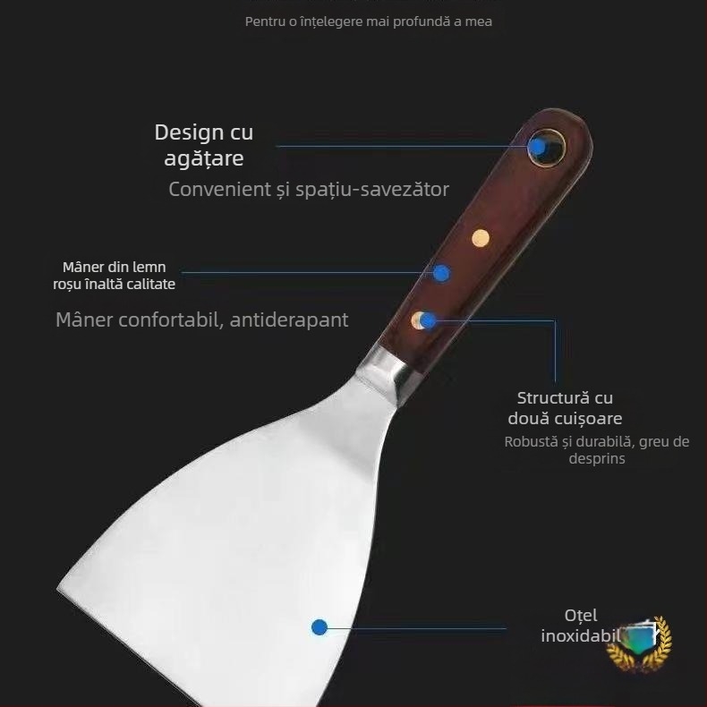 Set de spatule pentru vopsea – mâner din lemn, cap din oțel, oțel inoxidabil, patru piese, unealtă de dezghețare