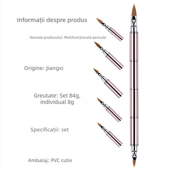 Set de pensule pentru unghii, 10 bucăți, capete înlocuibile, fibre nylon, mâner metalic, design portabil