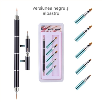 Set de pensule pentru unghii, 10 bucăți, capete înlocuibile, fibre nylon, mâner metalic, design portabil