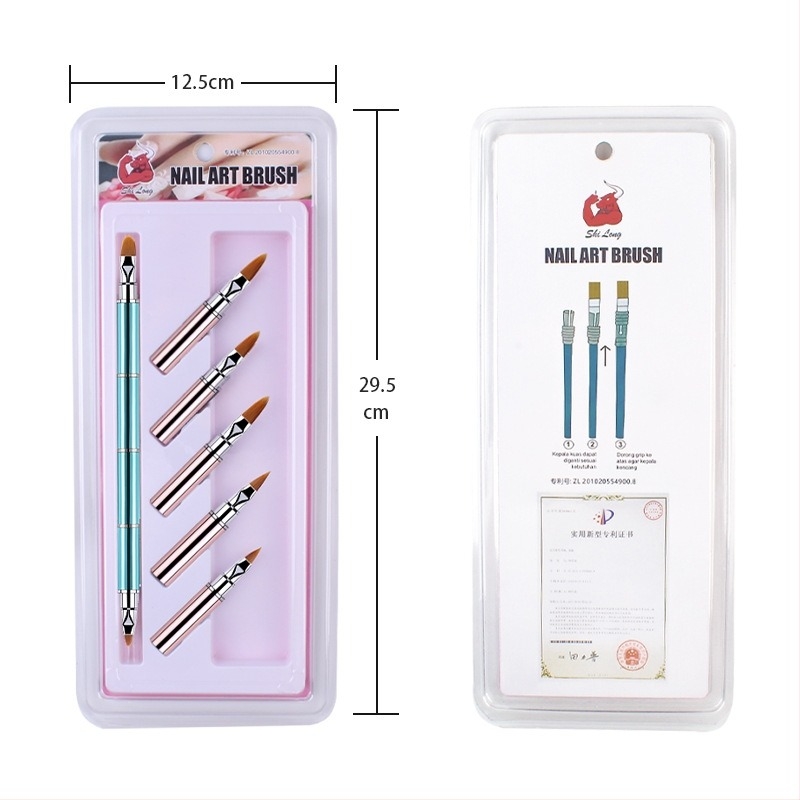 Set de pensule pentru unghii, 10 bucăți, capete înlocuibile, fibre nylon, mâner metalic, design portabil