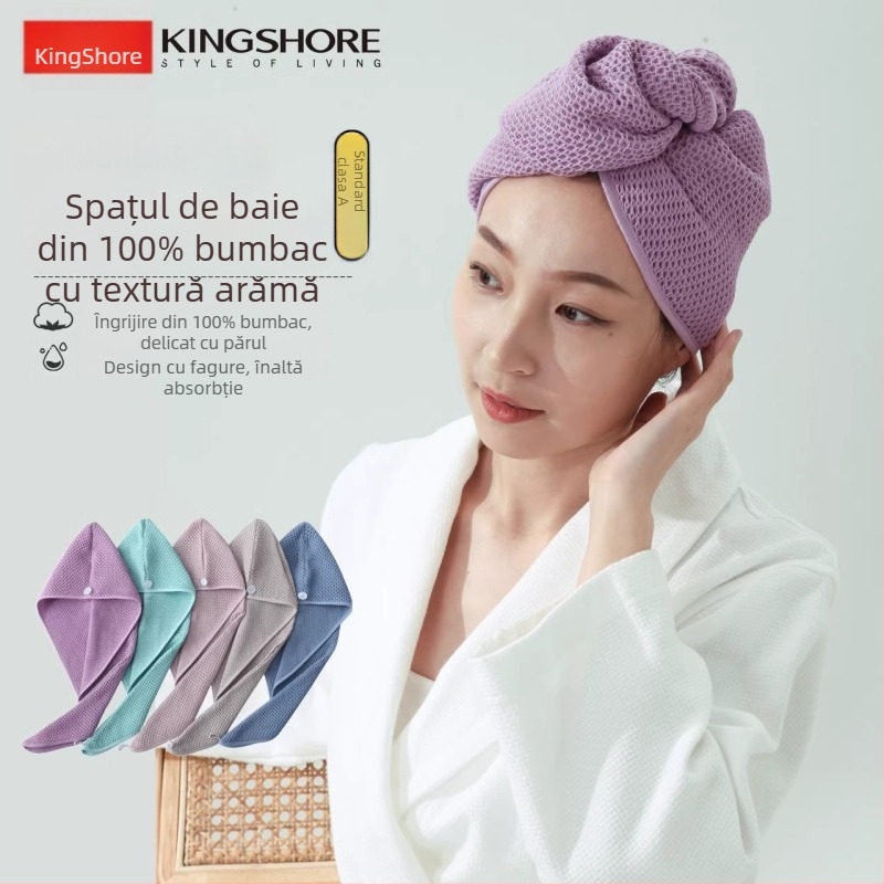 Pălărie de uscare pentru păr din bumbac, textură fagure de miere, 50–79 g (Brand: King shore / Gold Number)