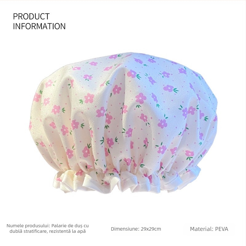 Pălărie de duș dublu strat din PVC, impermeabilă pentru adulți, pentru baie și machiaj, reutilizabilă