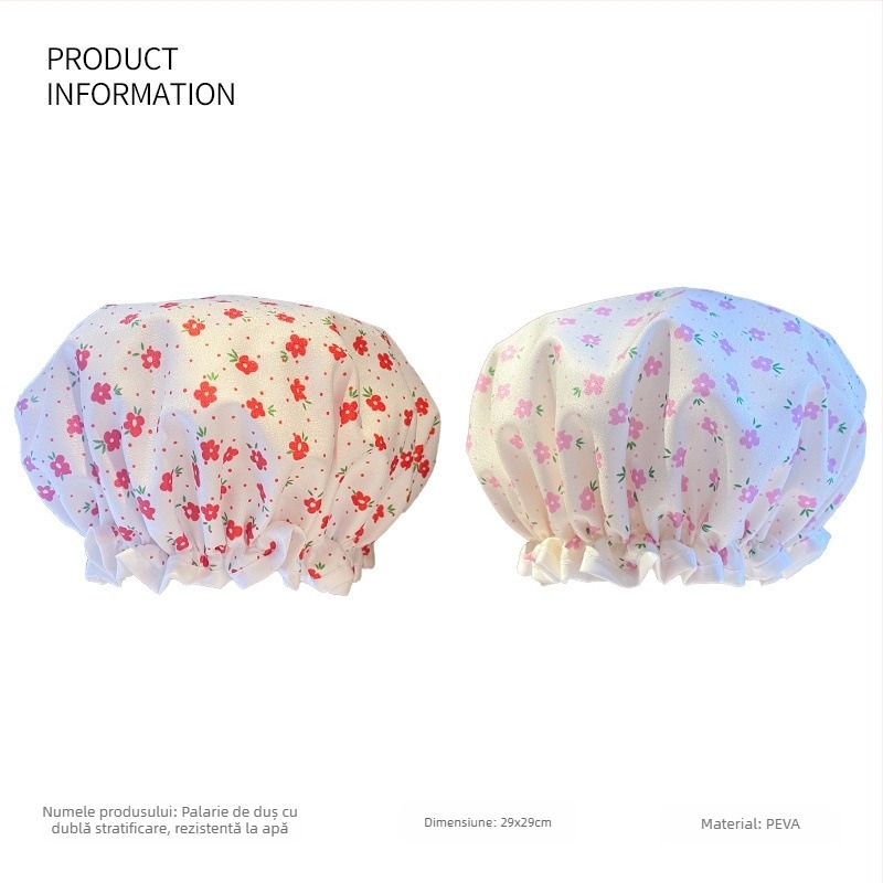 Pălărie de duș dublu strat din PVC, impermeabilă pentru adulți, pentru baie și machiaj, reutilizabilă