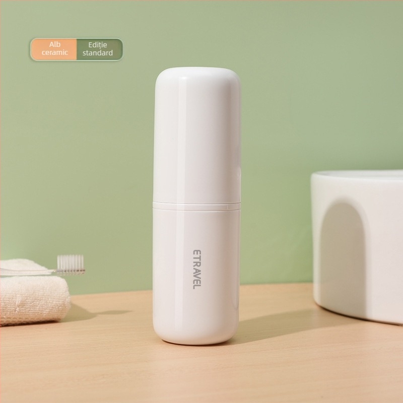 Suport pentru periuțe de dinți pentru călătorii — plastic, stil Nordic, set cu pahar de clătire, pahar pentru pastă de dinți și cutie de depozitare din trei piese