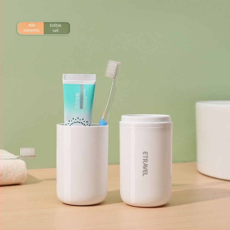 Suport pentru periuțe de dinți pentru călătorii — plastic, stil Nordic, set cu pahar de clătire, pahar pentru pastă de dinți și cutie de depozitare din trei piese