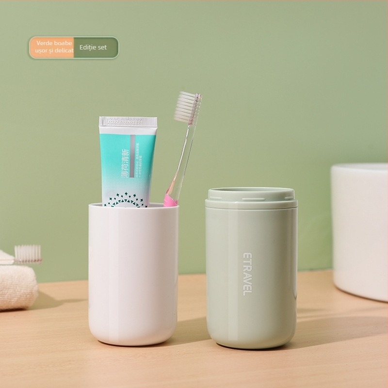 Suport pentru periuțe de dinți pentru călătorii — plastic, stil Nordic, set cu pahar de clătire, pahar pentru pastă de dinți și cutie de depozitare din trei piese