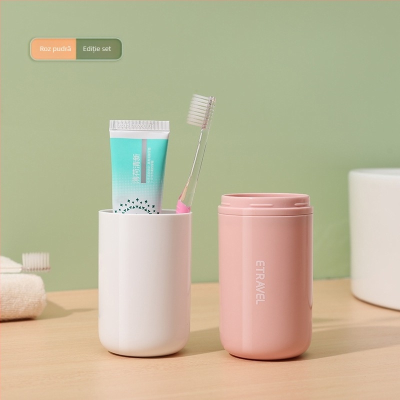 Suport pentru periuțe de dinți pentru călătorii — plastic, stil Nordic, set cu pahar de clătire, pahar pentru pastă de dinți și cutie de depozitare din trei piese